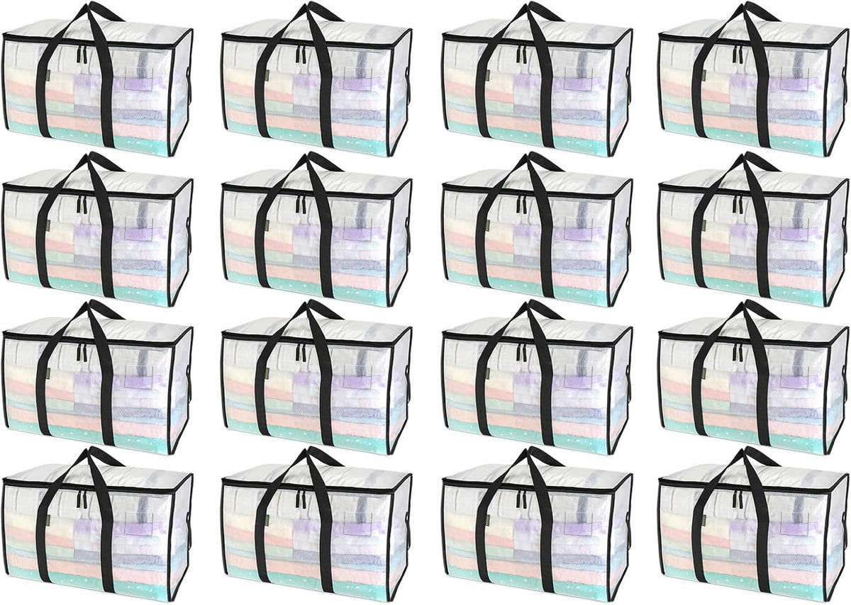 BALEINE 16-Pack Oversized Moving Bags with Reinforced Handles, Heavy-Duty Storage Tote for Clothes, Moving Supplies (Clear, 16-Pack)