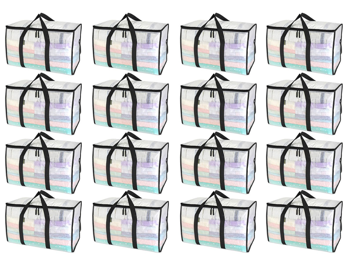 BALEINE 16-Pack Oversized Moving Bags with Reinforced Handles, Heavy-Duty Storage Tote for Clothes, Moving Supplies (Clear, 16-Pack)