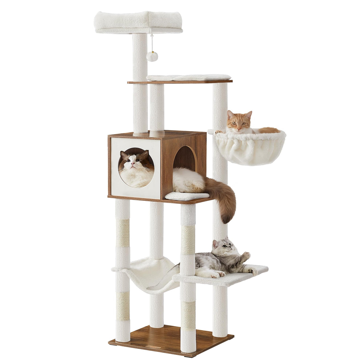 Feandrea Cat Tree, 65-Inch Tall Cat Tower, Multi-Level Condo with Cave