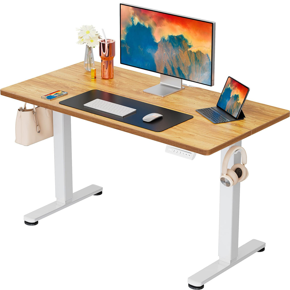 ErGear Height Adjustable Electric Standing Desk, 48 x 24 Inches Sit Stand up Desk, Memory Computer Home Office Desk, Vintage Brown