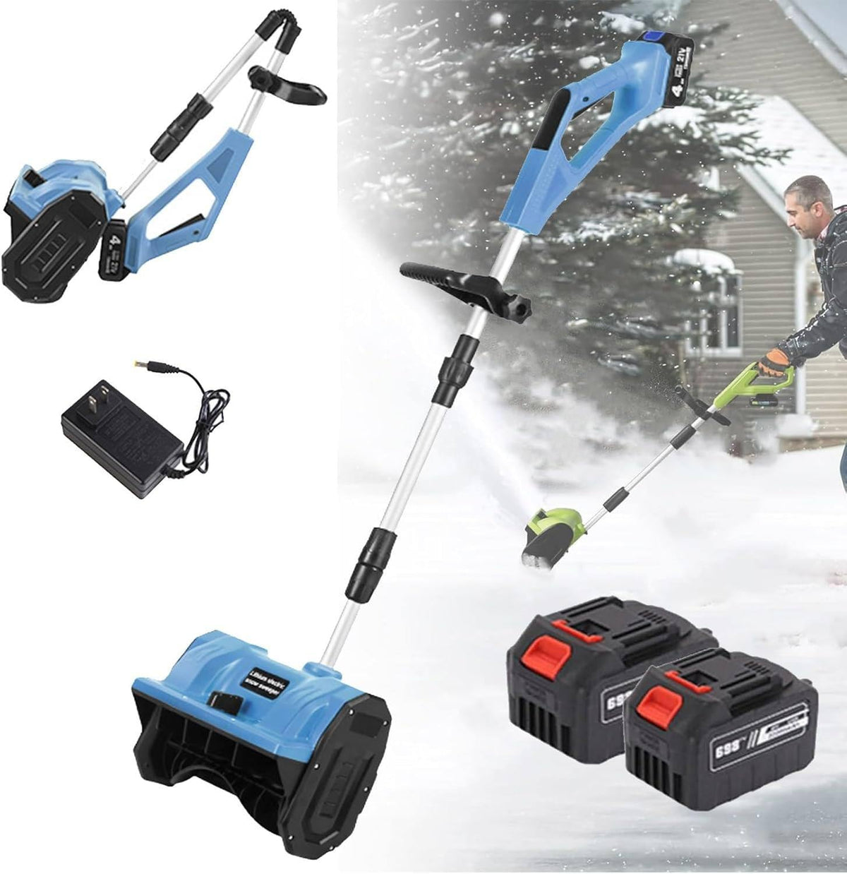 Lightweight Cordless Electric Snow Shovel with Directional Plate, Battery Powered 33000r/min Snow Blower Thrower & Adjustable Front Handle, for Driveway Deck Red