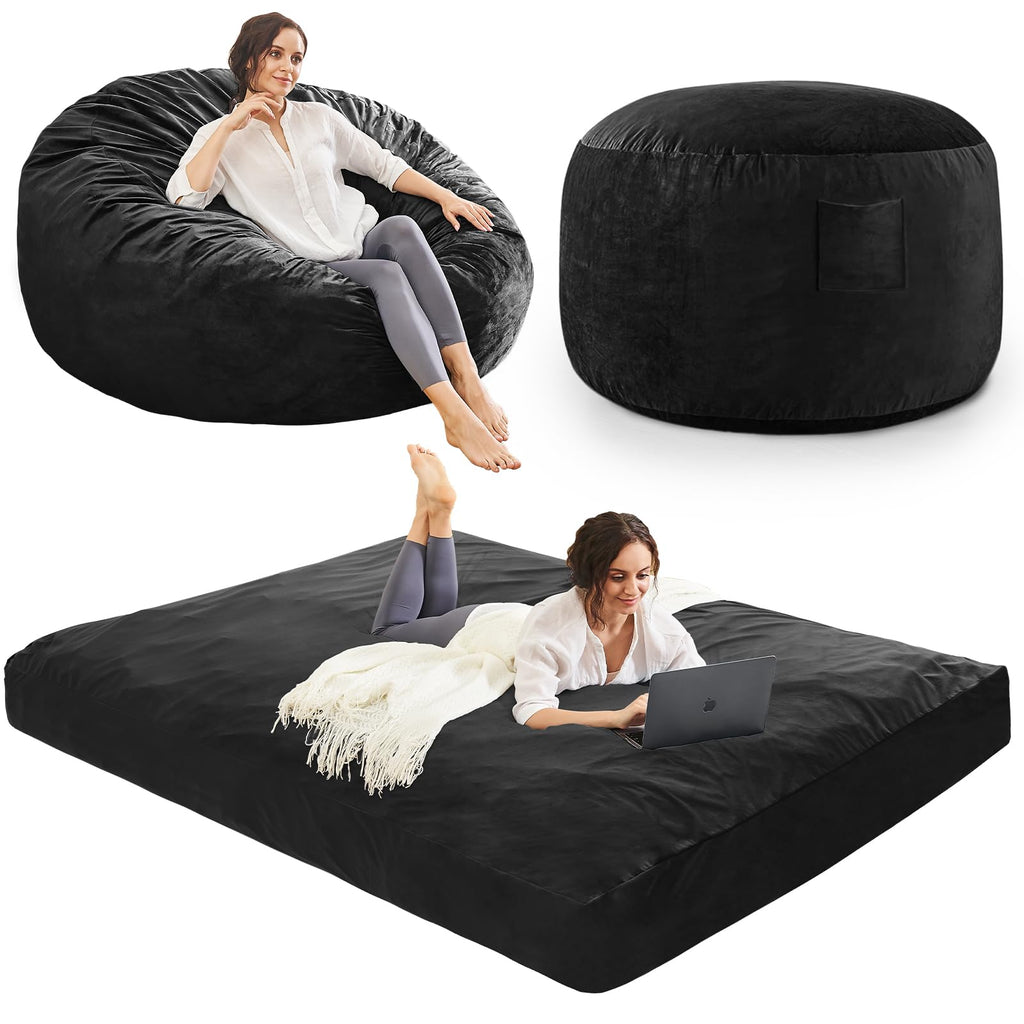 Bean Bag Chairs for Adults - Giant Bean Bag Convertible Floor Sofa