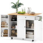 Ahomly Rolling Kitchen Island with Storage, Drop Leaf and Drawer, White