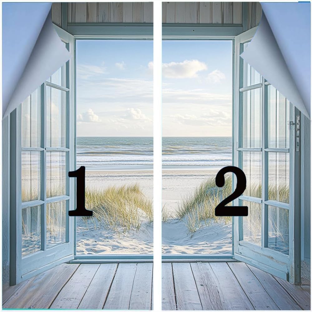 Vintage Door Ocean Stained Glass Window Film 35.4Wx63L inch x 2pcs