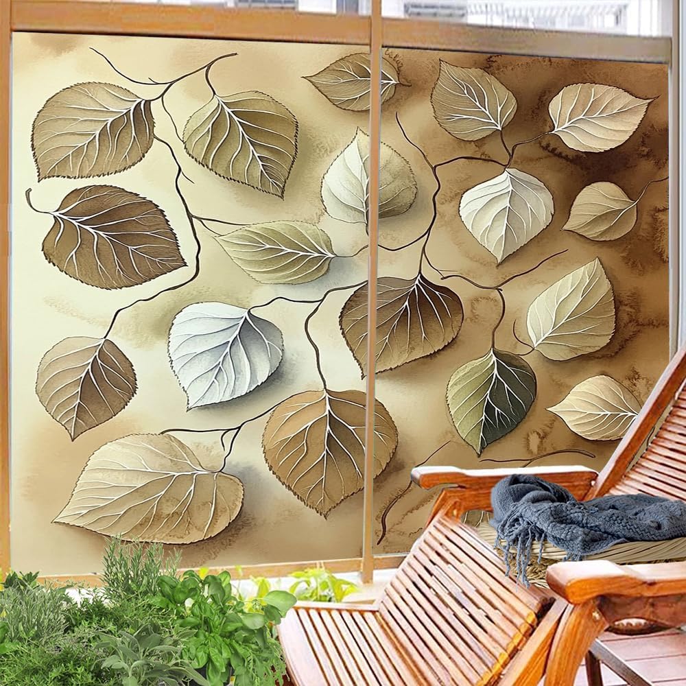 Leaf Textures Stained Glass Window Film 31.5Wx47.2L inch x 2pcs