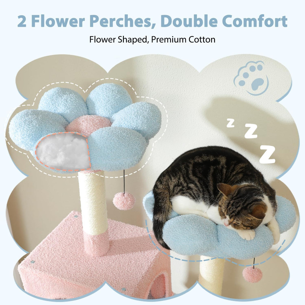PAWZ Road Flower Cat Tree 72" Cat Tower with Condos&Hammock for Large Cats