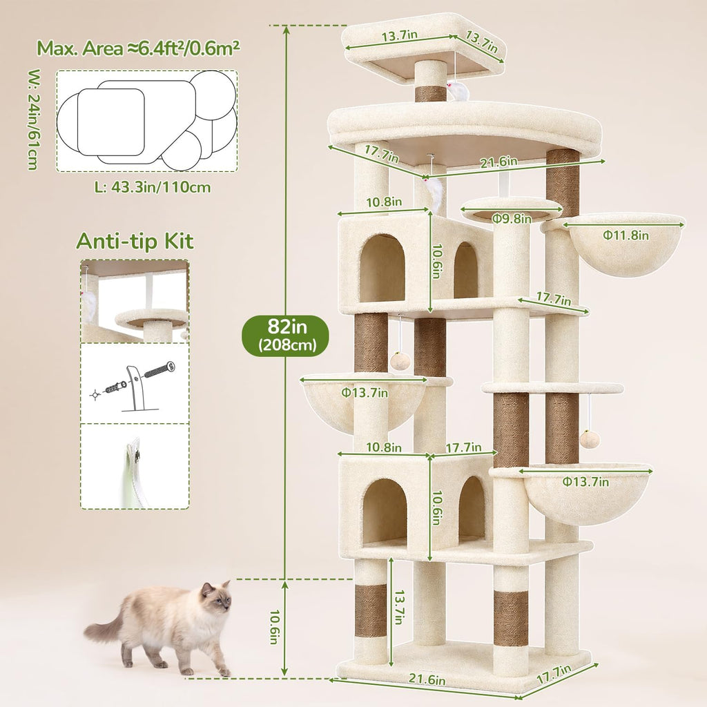 Globlazer 82in Extra Large Cat Tree Tower for Indoor Cats Large Adult, S82