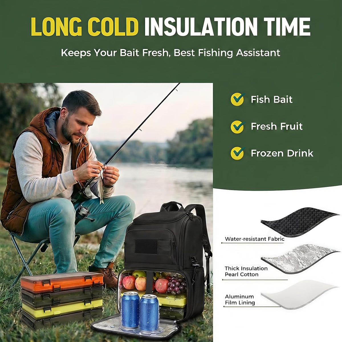MATEIN Fishing Backpack Tackle Box, Tackle Backpack with Cooler for Men