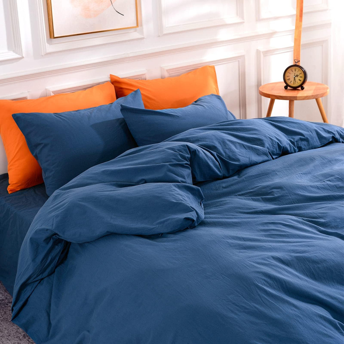NEXHOME PRO Duvet Cover Set Queen Size Linen Look Textured 100% Washed Cotton Duvet Cover Burgundy Dark Red 3 Pieces Bedding Set with Zipper Closure,Breathable, Soft Organic Natural(No Comforter)