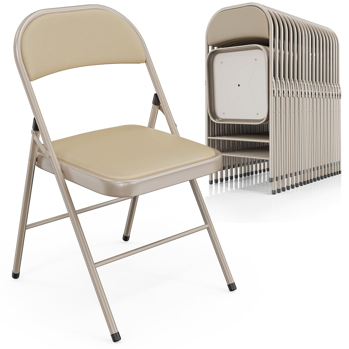 VINGLI 10 Pack Folding Chairs with Padded Seats, Metal Frame with Pu Leather Seat & Back, Capacity 350 lbs, Black