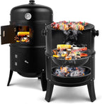 Vertical Charcoal BBQ Smoker, 3-in-1 16" Round Barbecue Grill