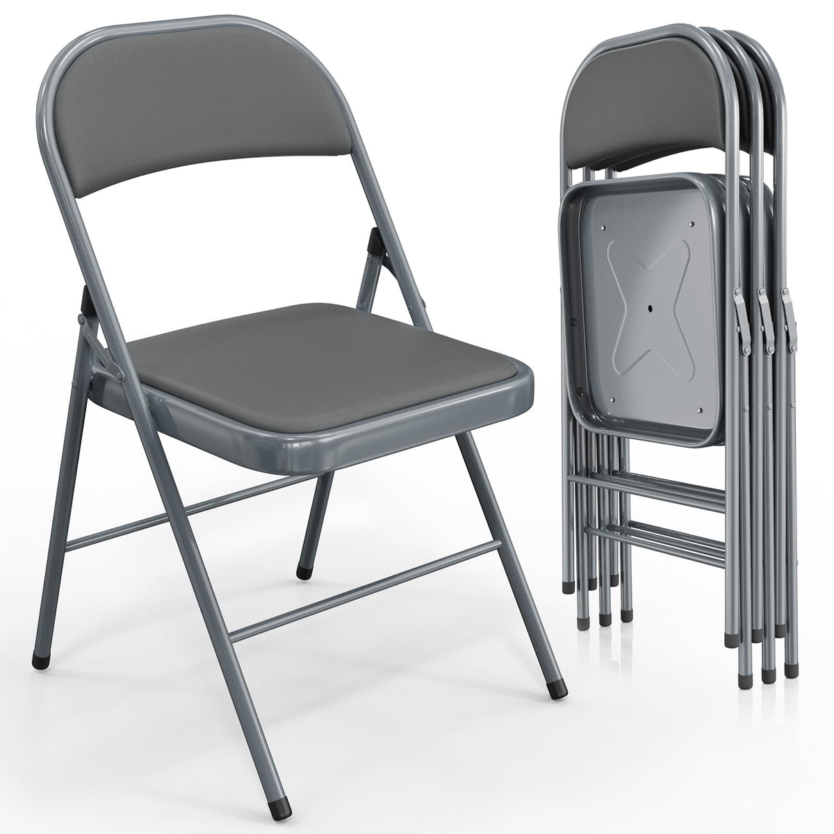 VINGLI 10 Pack Folding Chairs with Padded Seats, Metal Frame with Pu Leather Seat & Back, Capacity 350 lbs, Black