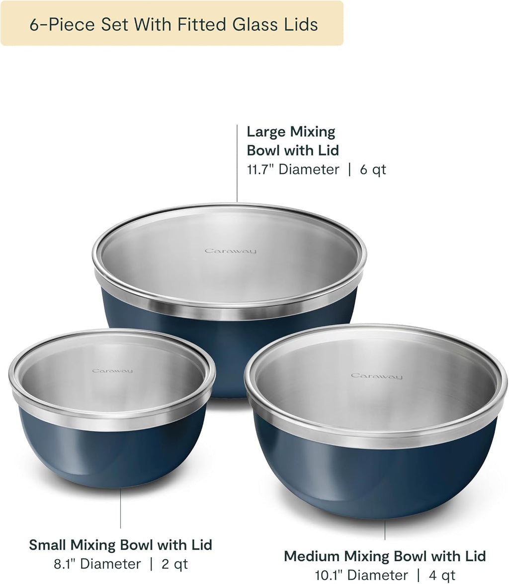 Caraway 6-Piece Stainless Steel Mixing Bowl Set with Glass Lids
