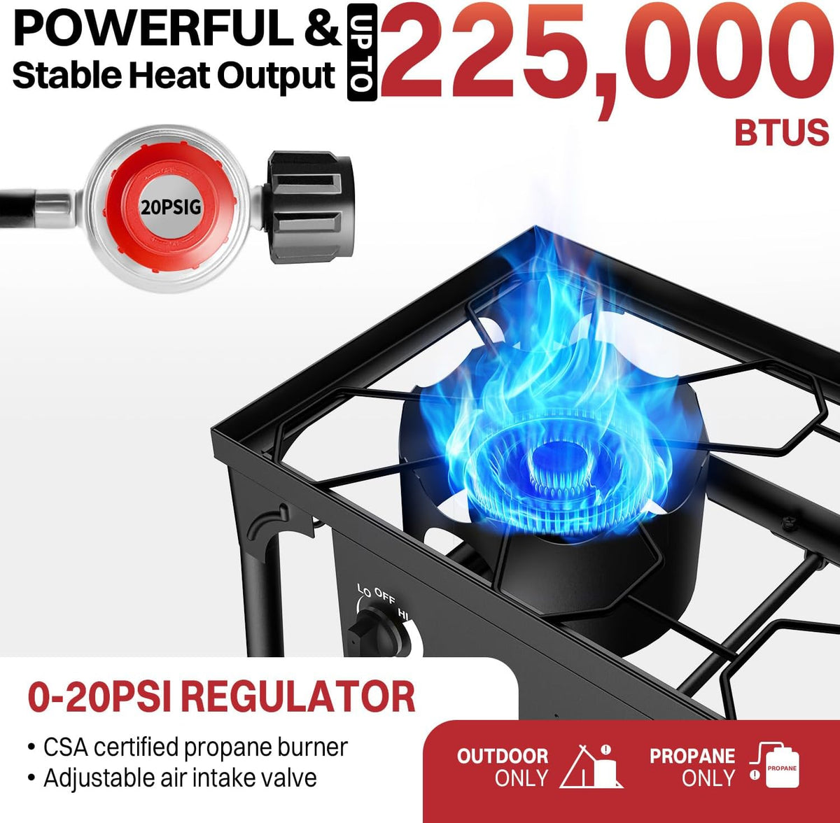 3 Burner Propane Camp Stove | 225,000 BTU | High Pressure Gas Burners