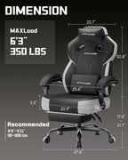 GTPLAYER Big & Tall Gaming Chair, Wide Seat with Footrest, Charcoal