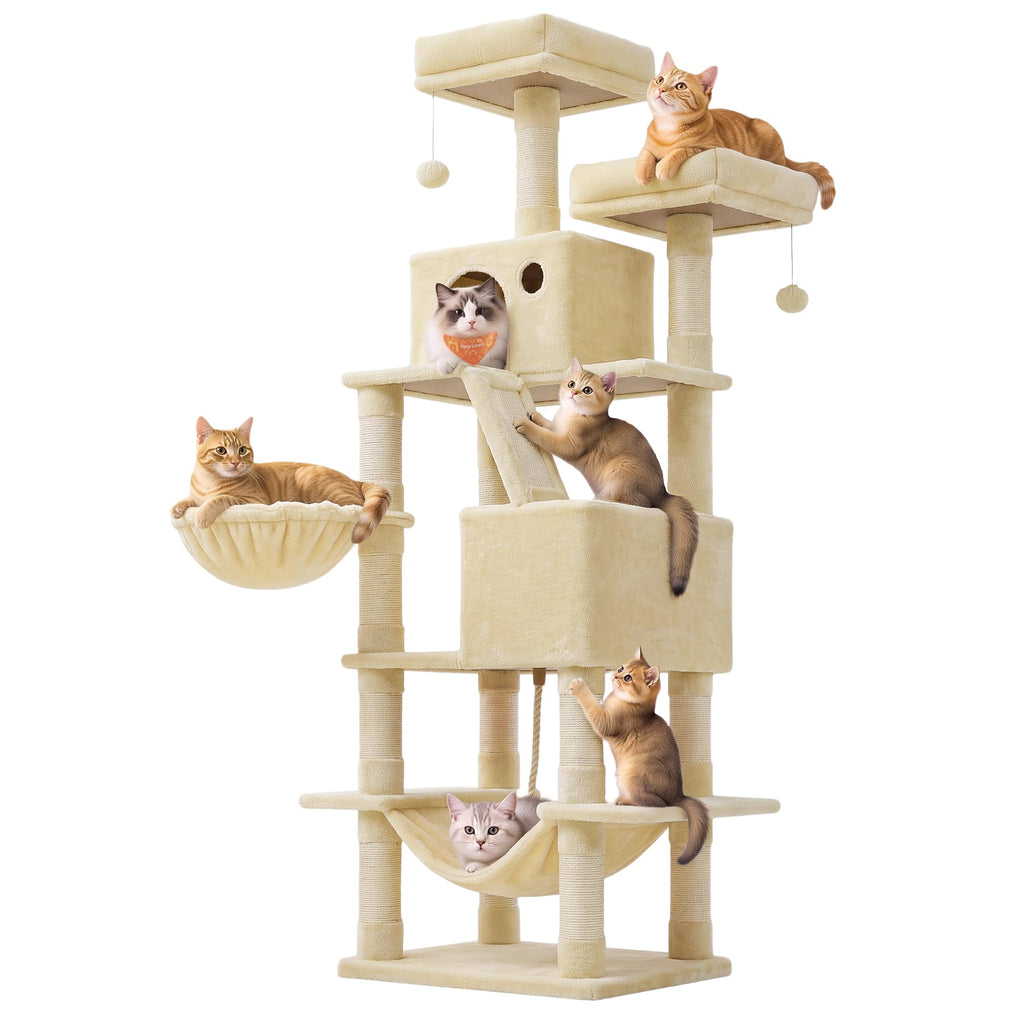 Feandrea Cat Tree, 81.1-Inch Large Cat Tower, Multi-Level Condo, Green