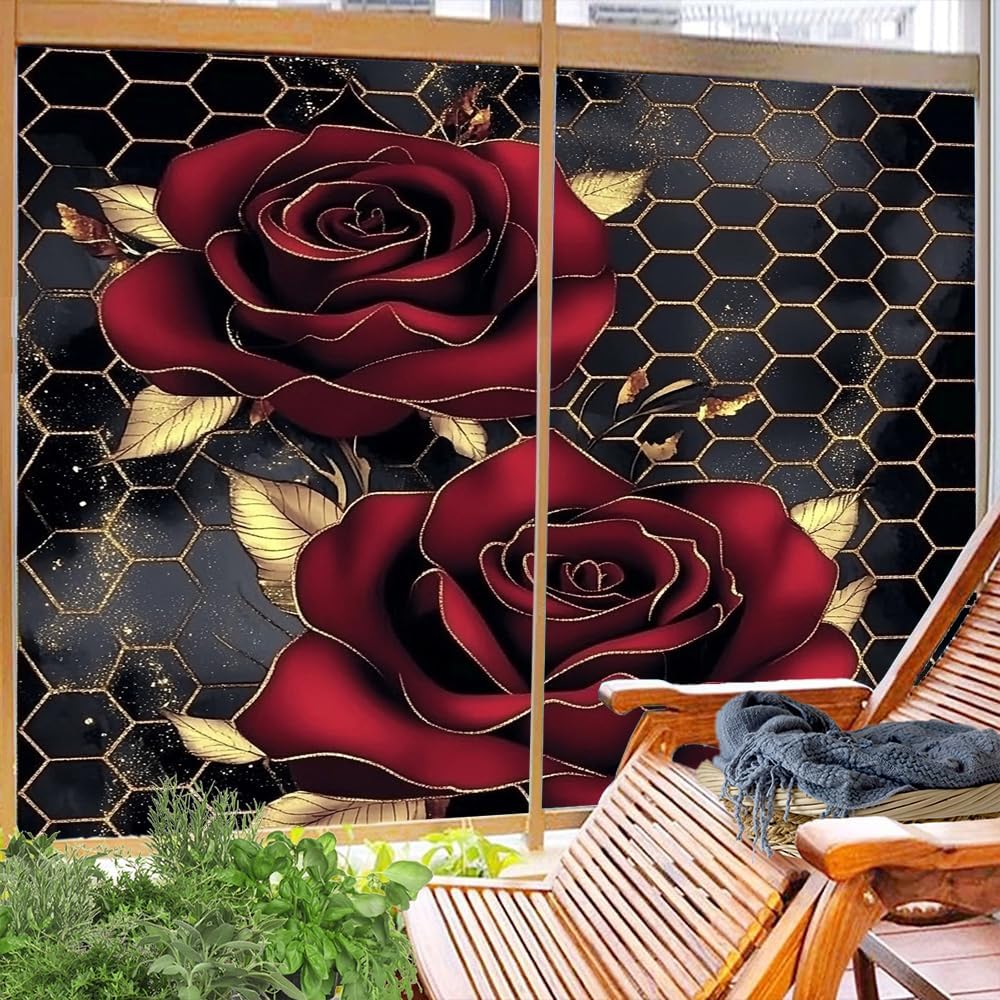 Elegant Roses Stained Glass Window Film 35.4Wx55.1L inch x 2pcs