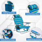 2 Pack Lightweight Portable Camping Beach Chair for Adults, Outdoor Lay Flat Folding Beach Chairs with 5 Positions, Backpack Beach Chair with Towel Bar, Zipper Pouch, Cup Holder, NEW Striped