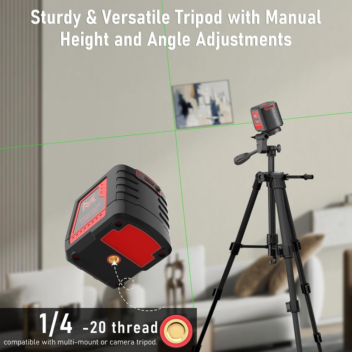 Laser Level 100ft Auto Leveling Green Cross Line 2-Wire Tripod Rechargeable