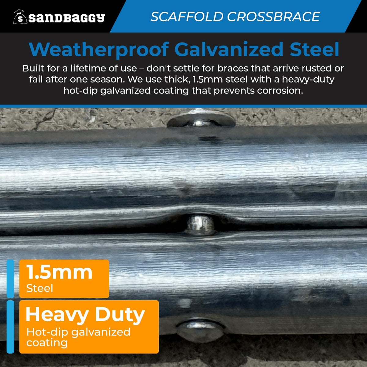 Scaffolding Cross Braces for 7' x 4' Frames | Steel Cross Brace - Sandbaggy (4)