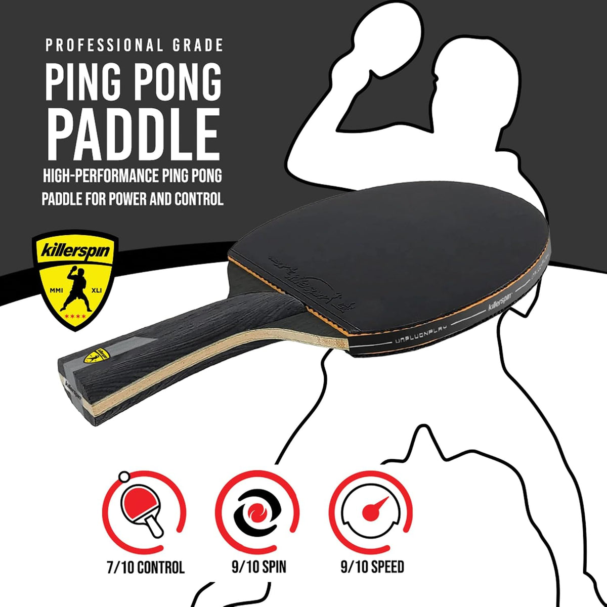 Killerspin Impact Series Table Tennis Paddles - Black/Black Ping Pong Racket, Table Tennis Equipment for Beginners/Intermediates - Ensures Solid Control and Spin