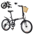20 Inch Folding Bike for Adults with Basket & Phone Holder, 6-Speed City Commuter, Steel Frame Portable Compact Bicycle with Dual V-Brakes, Fenders, Foldable for Men Women