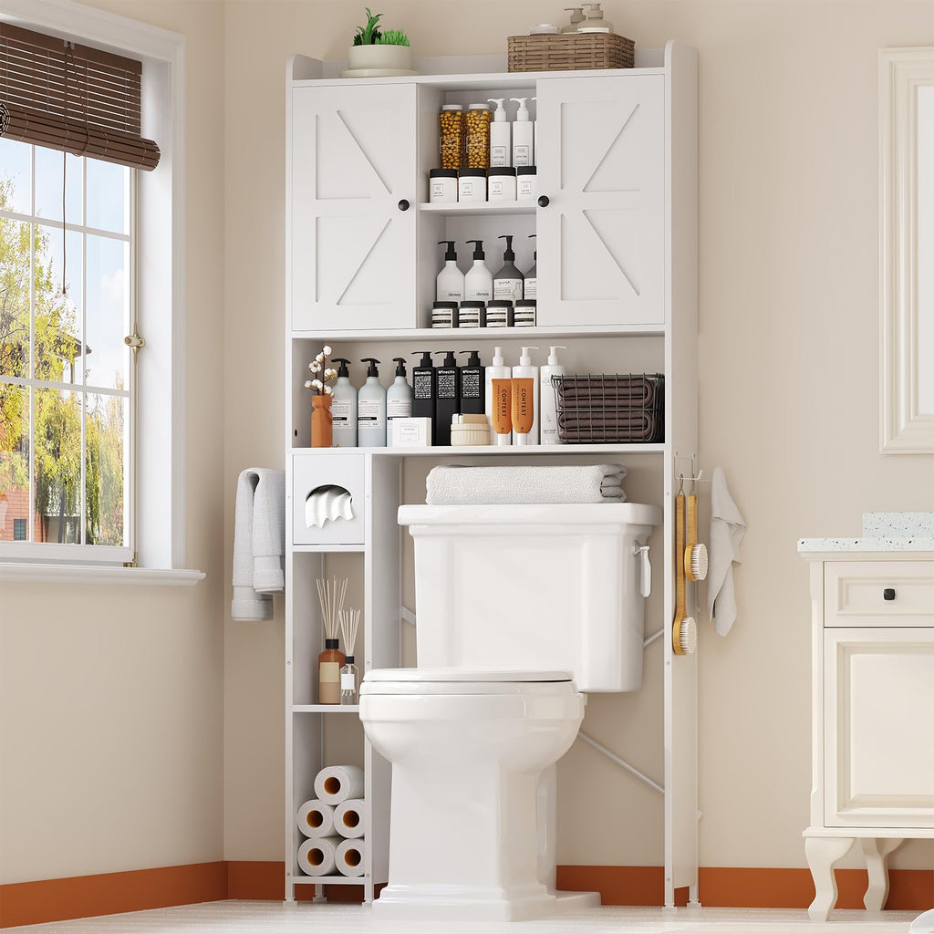 EasyCom 32" W Over The Toilet Storage Cabinet with Adjustable Shelves,Brown