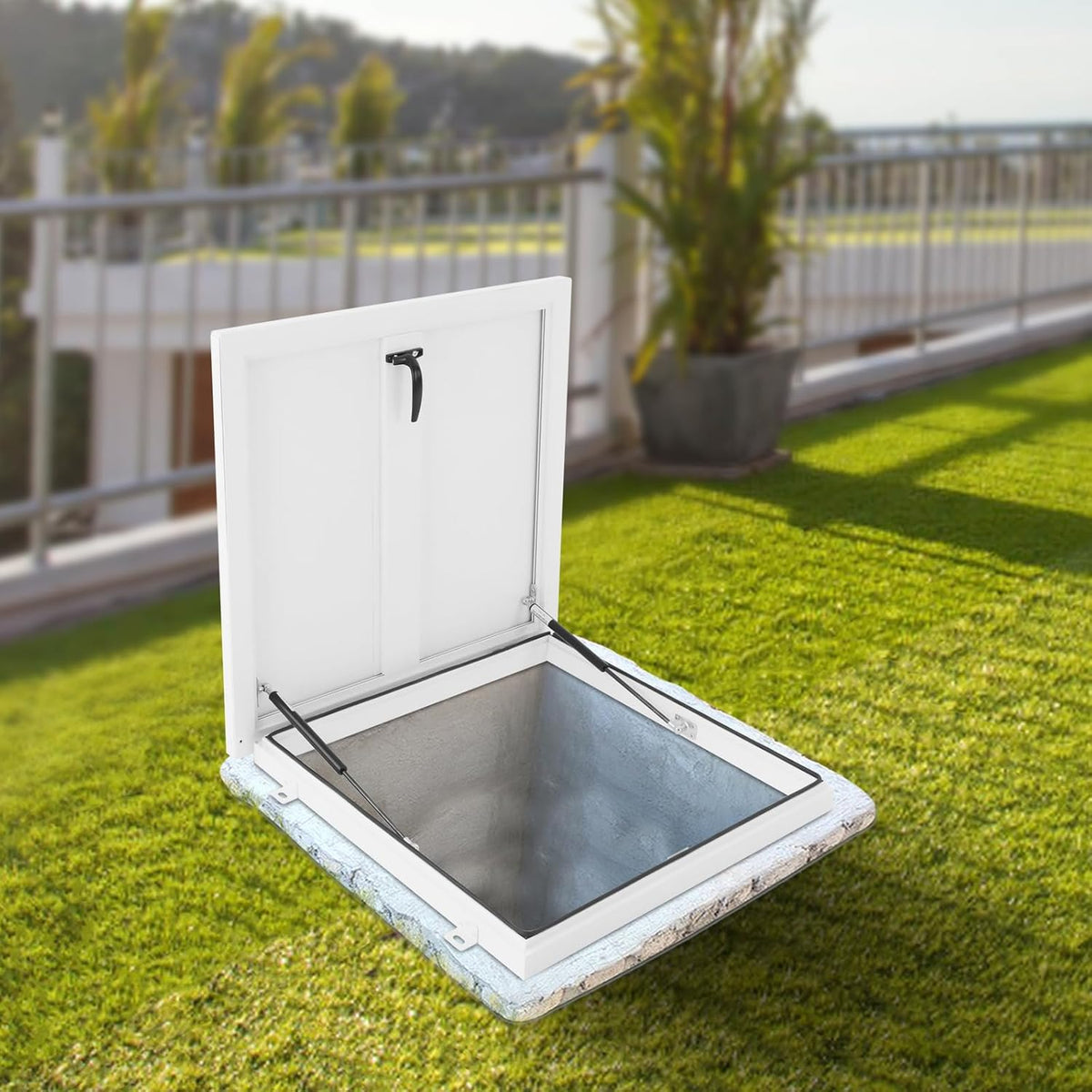 Commercial Roof Hatch, 23.6" L X 23.6" W/27.5" L X 27.5" W/31.5" L X 31.5" W Attic Skylight Cover Steel Roof Access Hatch, Steel Security Door for Maintenance Roof Emergency Access Lid (23.6in)