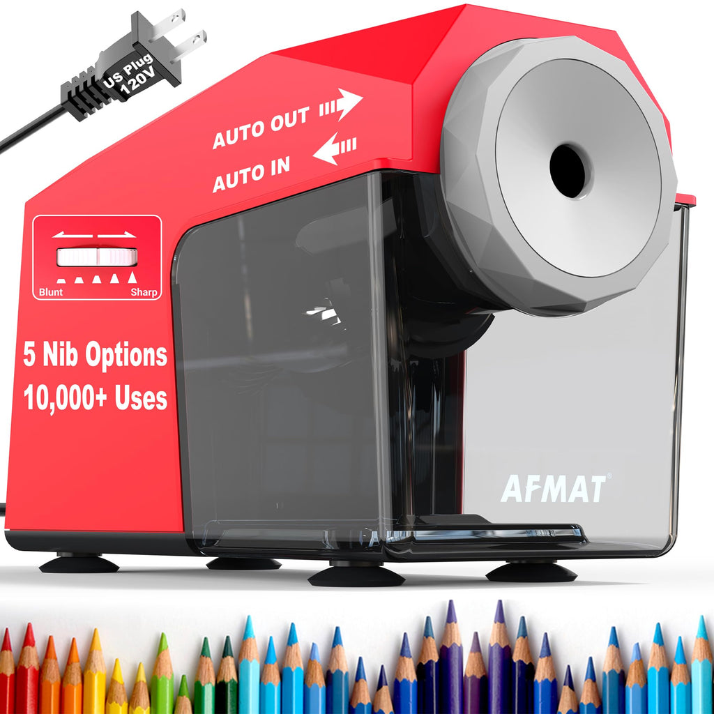 AFMAT PSC4 Electric Pencil Sharpener, Fast & Hands-Free, 10K+ Uses, 5 Nibs, Fully Automatic Pencil Sharpener for Classroom, Heavy Duty Sharpeners for No.2/Jumbo Pencils (φ6.5-10.5mm) US Plug(120V)
