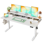 TIQLAB Standing Desk with Two Drawers, Stand Up Standing Desk Adjustable Height, Electric Sit Stand Table with Storage Shelf and Splice Board, with LED Light, 55 * 28 inch, Maple