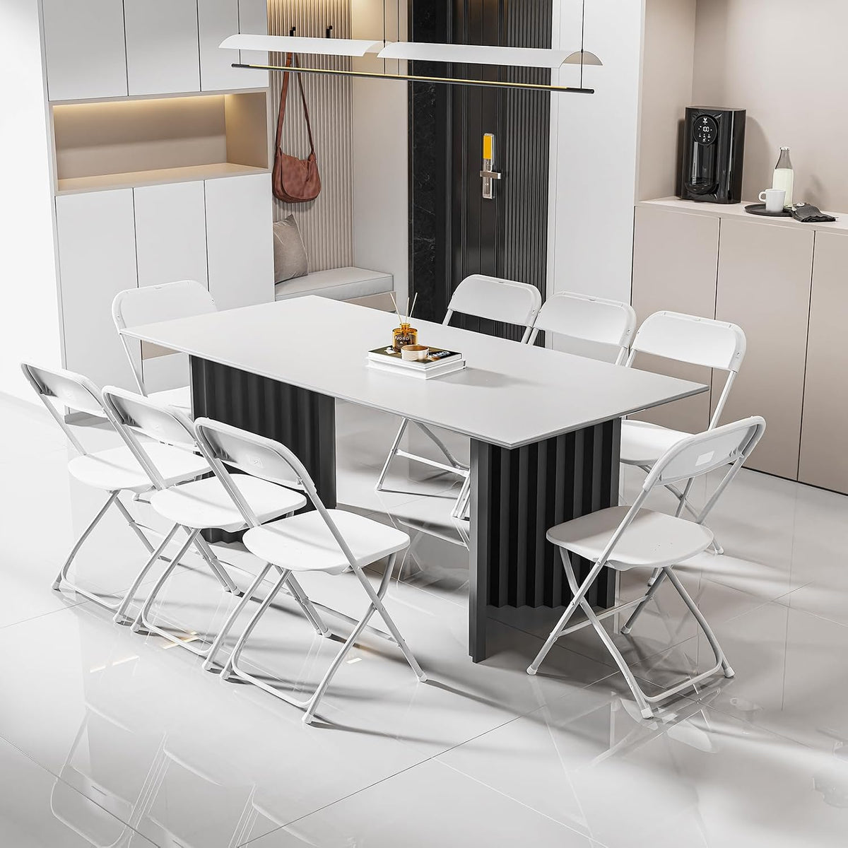 Bonnlo Folding Chairs Set of 4, White Plastic Chair Sturdy Seat with Metal Frame, Perfect for Party, Event, Wedding, Birthday, Office, Outside Entertaining