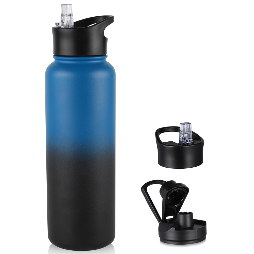 32 oz Insulated Water Bottle Bulk 8 Pack, Stainless Steel Sports Water Bottles with Straw Lid & Wide Mouth Lids, Double Walled Vacuum, Leak Proof, White