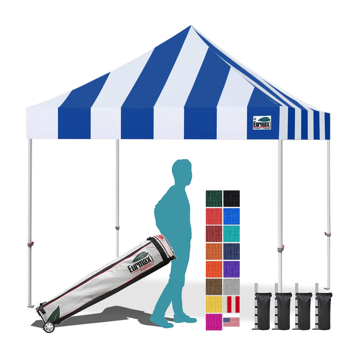 Eurmax USA 10x10ft Pop Up Canopy,Commercial Instant Tent for Outdoor Events,Patented No-Tip Rolling Storage Bag with 4 Sandbags,UV & Water Resistant,Heavy Duty Portable Shelter Gazebo,White