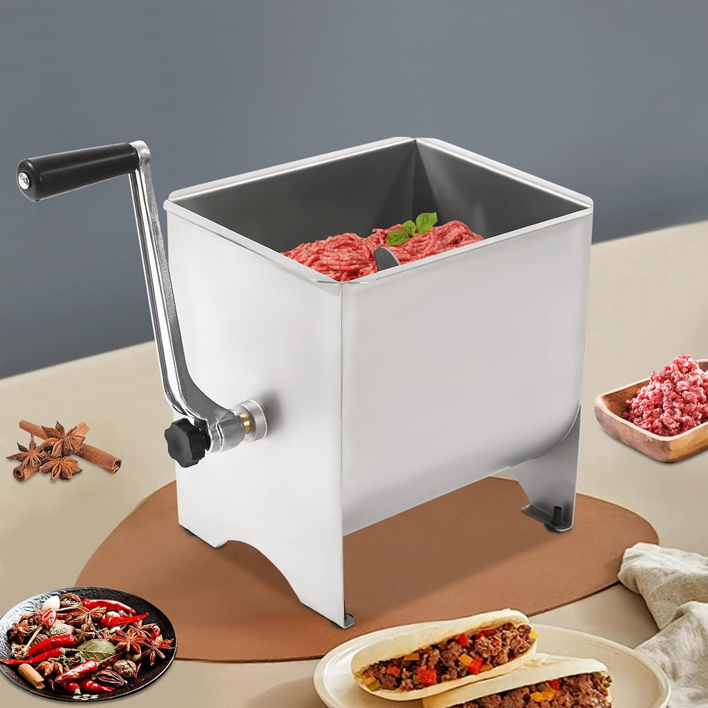 Meat Mixer Machine 20 lbs Commercial Manual Meat Mixers 201 Stainless Steel Meat Grinder Sausage Mixer Machine Meat Processing Equipment Ground Beef Hand Mixer with Lid