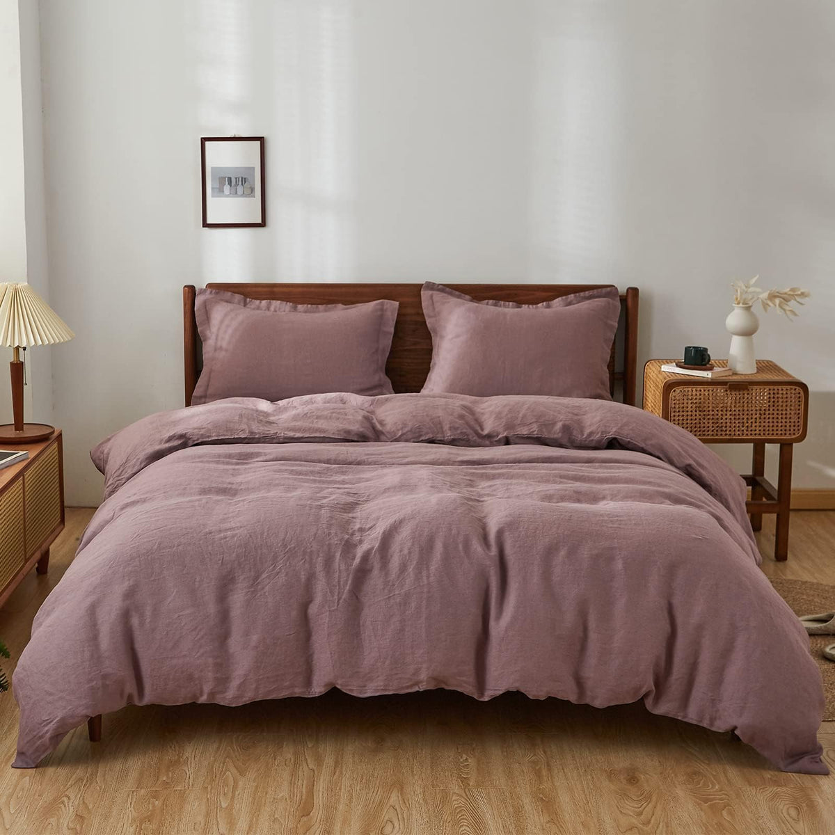 Simple&Opulence 100% Linen Duvet Cover Set, 3 PCS Natural French Flax Linen Duvet Cover King Size, Breathable Soft Comfy Linen Bedding Comforter Cover with 2 Pillowcases(Linen, 104"x92")