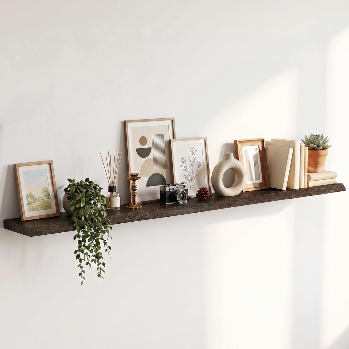 Live Edge Elm Floating Shelves - 24 In Rustic Solid Wood Shelves with Heavy-Duty Invisible Bracket, Wall-Mounted Wooden Shelf for Living Room, Bathroom, Kitchen Storage & Display, Set of 2, Natural