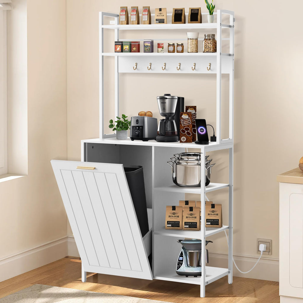 Kitchen Bakers Rack with Power Outlet, Microwave Oven Organizer
