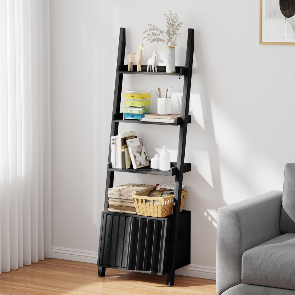 4-Tier Ladder Bookshelf with Storage Cabinet,Display Shelf,White