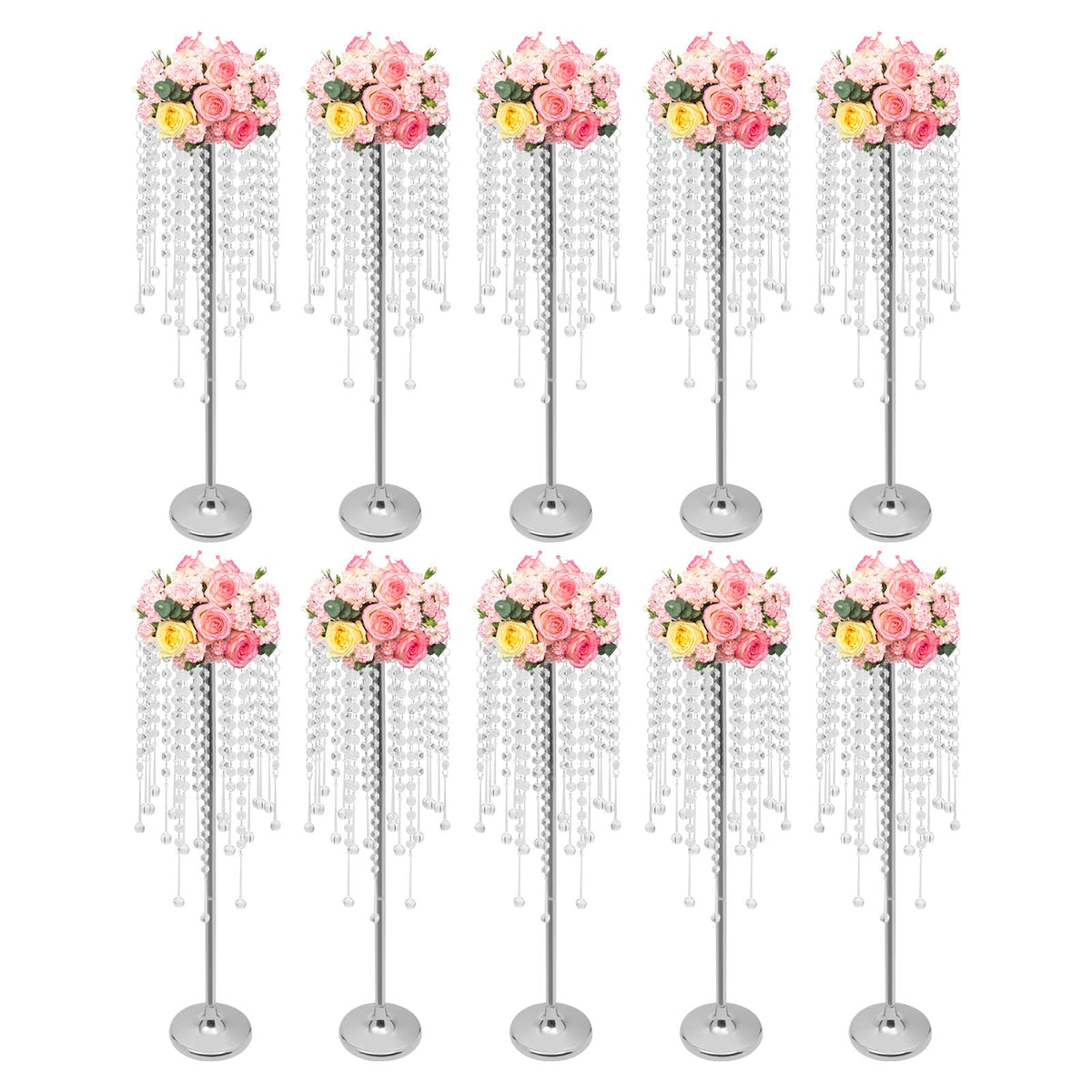 Wedding Centerpieces Gold Vases,10PCS Metal Flower Candle Holder,Wedding Vase for Tables,Crystal Flower Vase Metal Flowers Stand for Party Tables Decorations