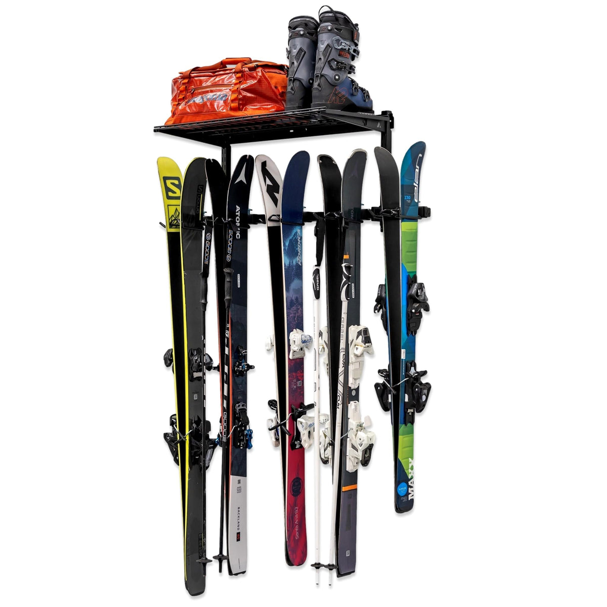 StoreYourBoard Lone Peak Ski Storage Rack and Wall Shelf, Holds 5 Pairs of Skis and Poles, Supports 300 lbs, 46 in x 13.75 in x 16 in