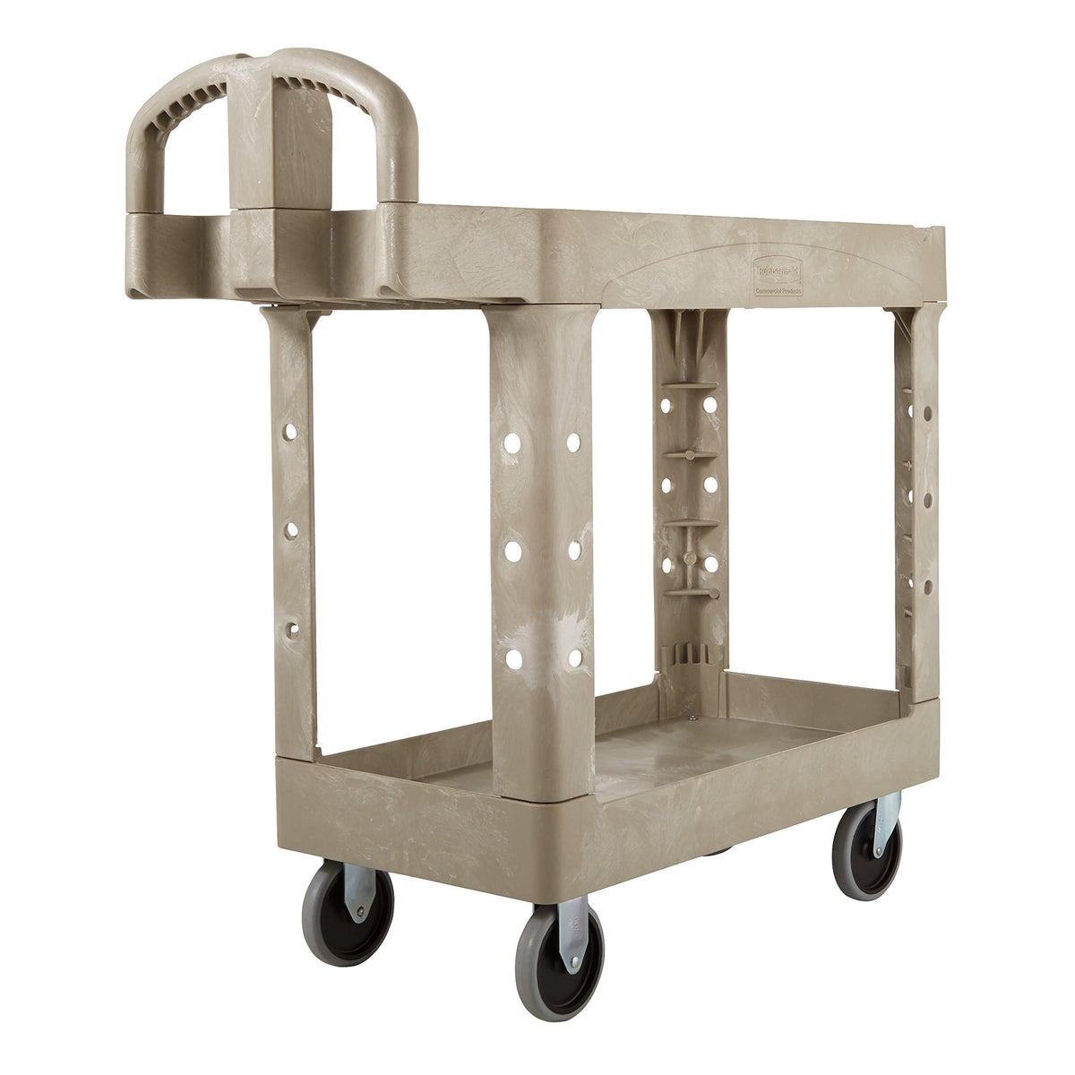Rubbermaid Commercial Products 2-Shelf Utility/Service Cart, Medium, Black, Lipped Shelves, Ergonomic Handle, 500 Lbs Capacity, forfor Warehouse/Garage/Cleaning/Manufacturing