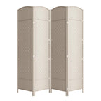6 Panel Folding Room Divider,Woven Privacy Screen,Light Beige