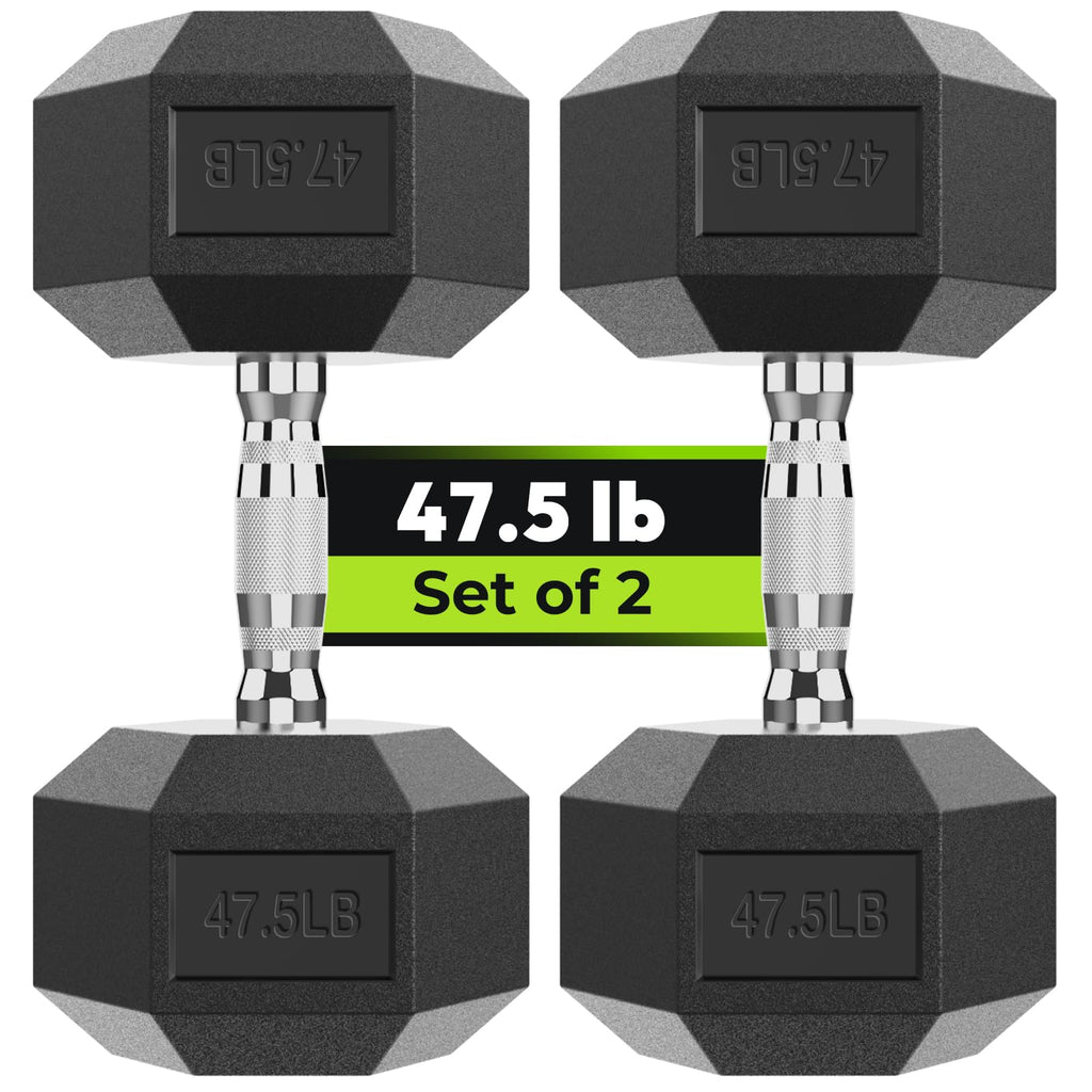 HANDBODE Hex Dumbbell Set of 2, Rubber Encased Fixed Dumbbells, 2.5-65 lb
