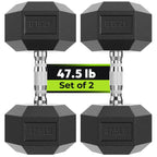HANDBODE Hex Dumbbell Set of 2, Rubber Encased Fixed Dumbbells, 2.5-65 lb