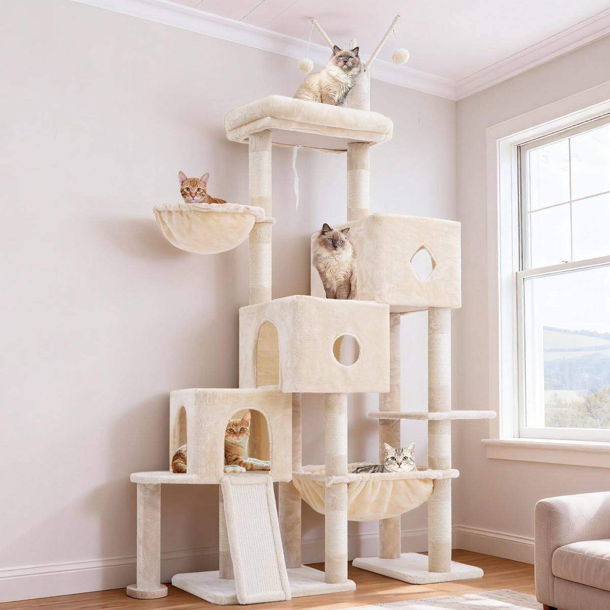 Hey-brother Cat Tree Tower with 3 Condos, Step Climbing Pathway MPJ081G