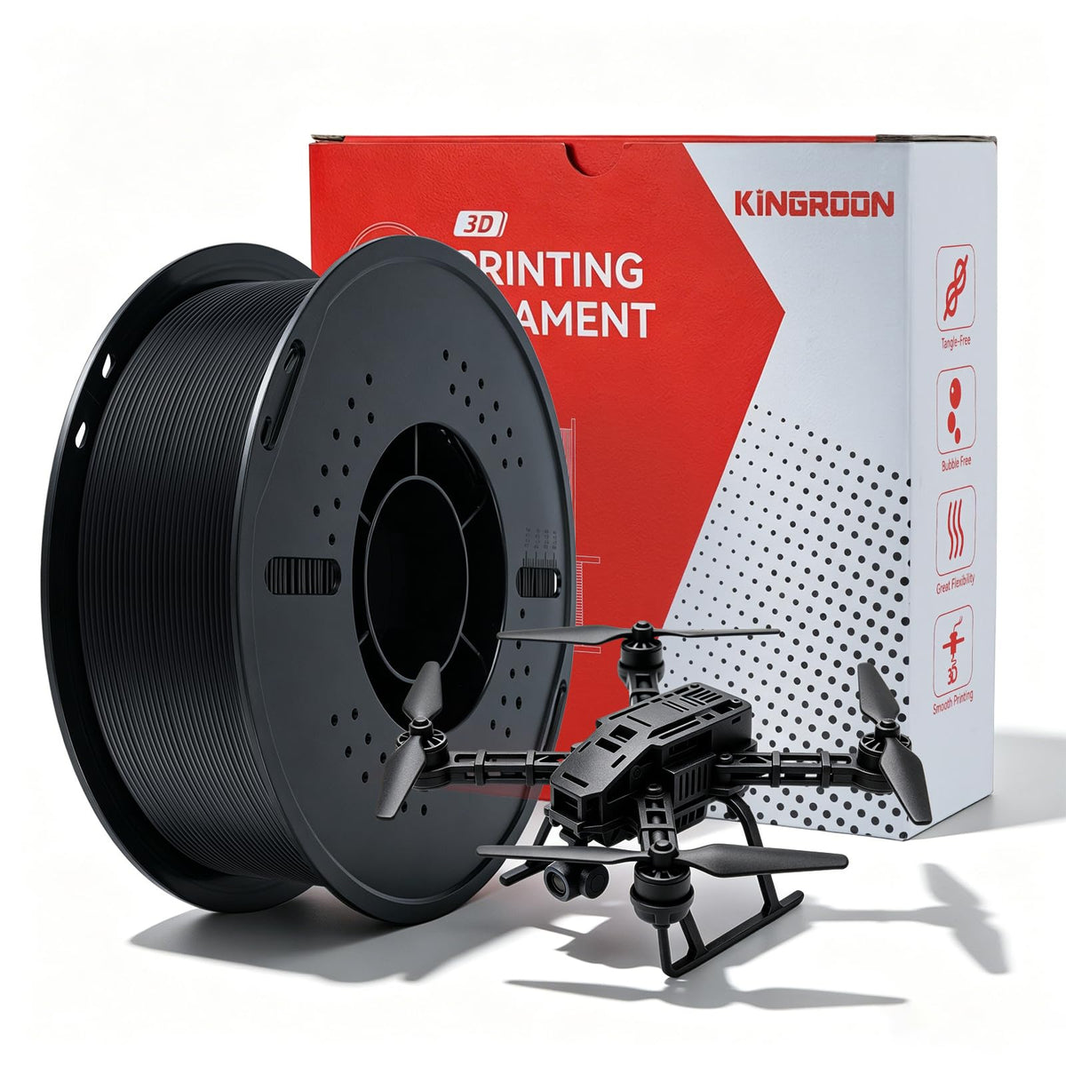 Kingroon PETG 3D Printer Filament, 10 Rolls, Dimensional Accuracy +/- 0.03 mm, 1kg Spool(2.2lbs), 1.75 mm，10KG Ten Colors Black White Grey Red Blue Green Yellow Orange Transparent Silver