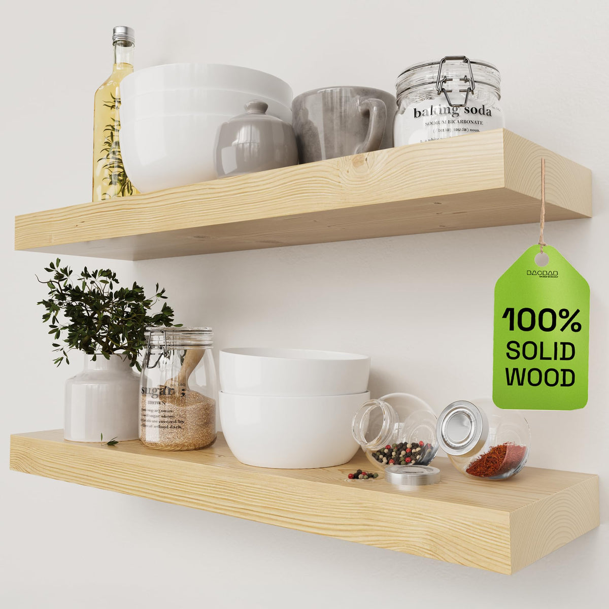 Solid Wood Floating Shelves for Wall 36 Inches Long, Walnut Wooden Shelf