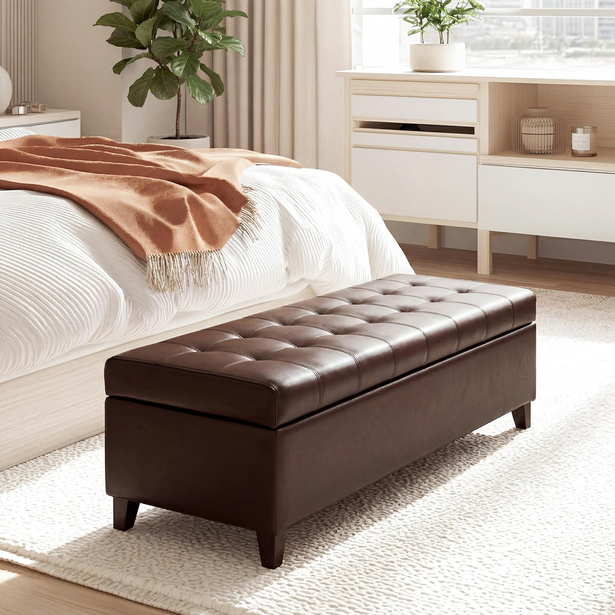Joveco 51 Inch Storage Bench,Leather Tufted Storage Ottoman with Legs