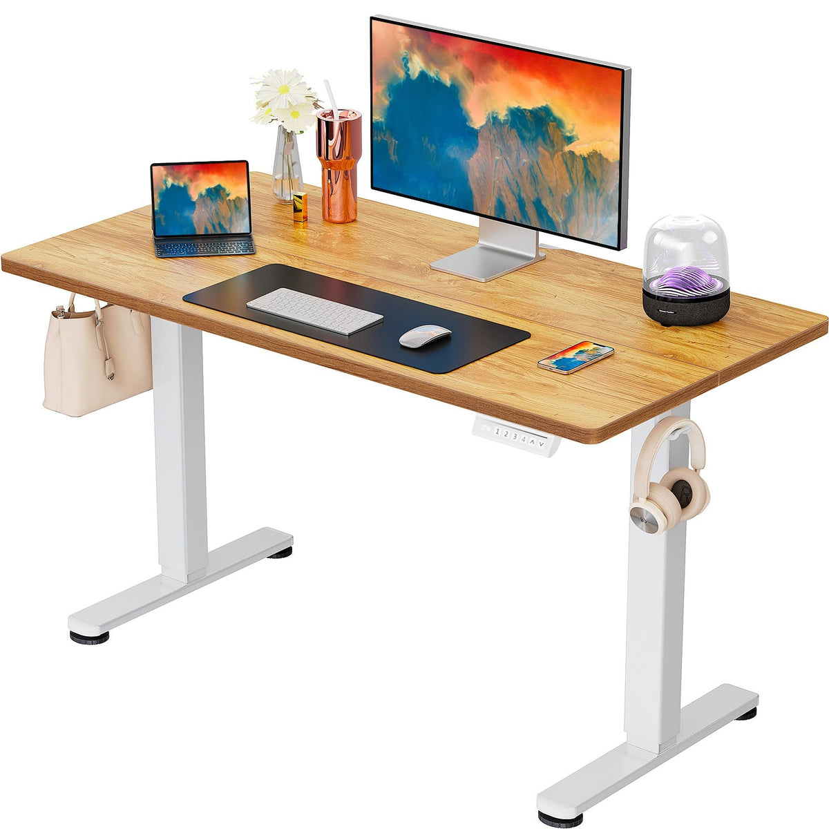 ErGear Height Adjustable Electric Standing Desk, 48 x 24 Inches Sit Stand up Desk, Memory Computer Home Office Desk, Vintage Brown