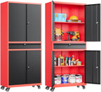 SISESOL 75" Tall Metal Storage Cabinet with Wheels,Rolling Garage Storage Cabinet with Lock,Black Metal Cabinets with Wheels and Shelves,Deep Heavy Duty Tool Locker for Garage,Home,Office,Shop